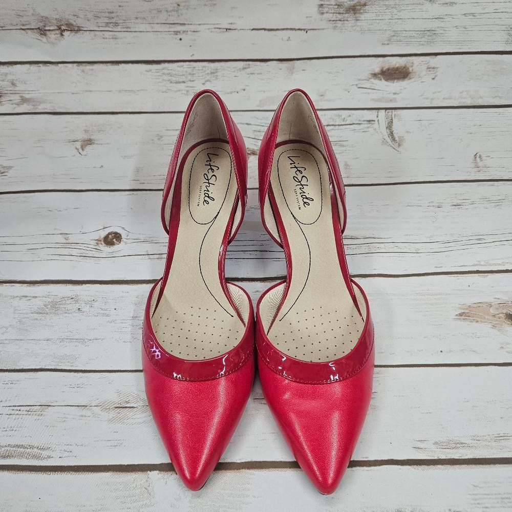 Life Stride Red Pointed-Toe Slingback Pumps